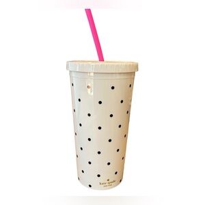 Kate Spade Polka Dot 16 oz Tumbler with Sealed Pink Straw
